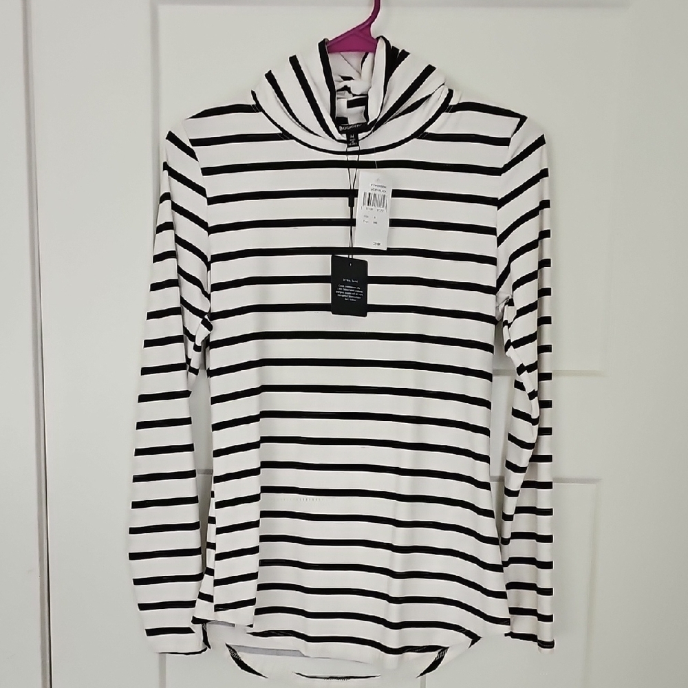 Bobeau Black and White Striped Long Sleeve Top